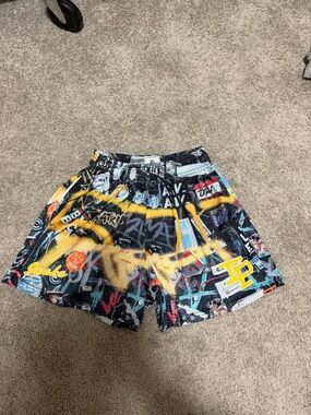 Inaka Power Men's Graffiti Athletic Shorts in Black & Yellow